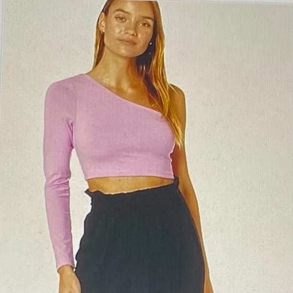 SUSANA MONACO ONE SHOULDER LONG SLEEVE CROP TOP PINK NWT MED - Picture 1 of 3